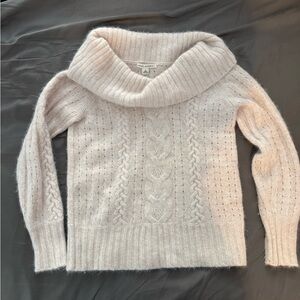 Vtg 90s Banana REPUBLIC Angora Wool Cable Sweater Long Sleeve Ivory Cowl Neck S